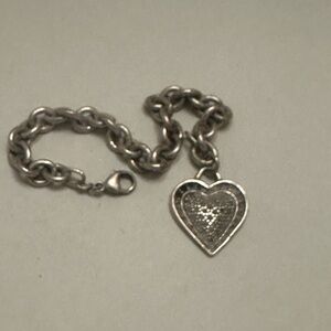Sterling Silver Heart Charm Bracelet - Silver Heart Pendant